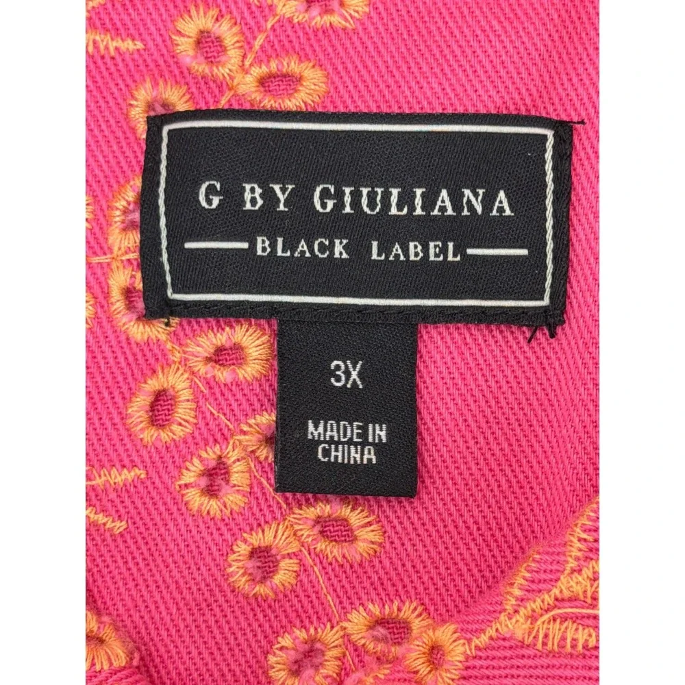 G by Giuliana Black Label Pink Puff‎ Sleeve Eyelet Denim Jacket 3X Feminine